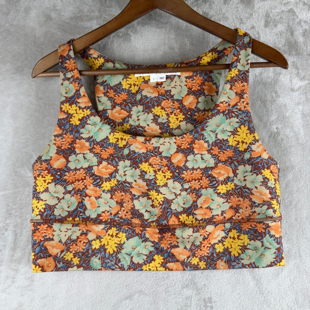 Veronica Beard Womens Floral Racerback Sports Bra Crop Top Activewear L